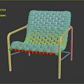 Modern Woven Fabric Chair with Gold Metal Frame and Comfortable Seat Backrest