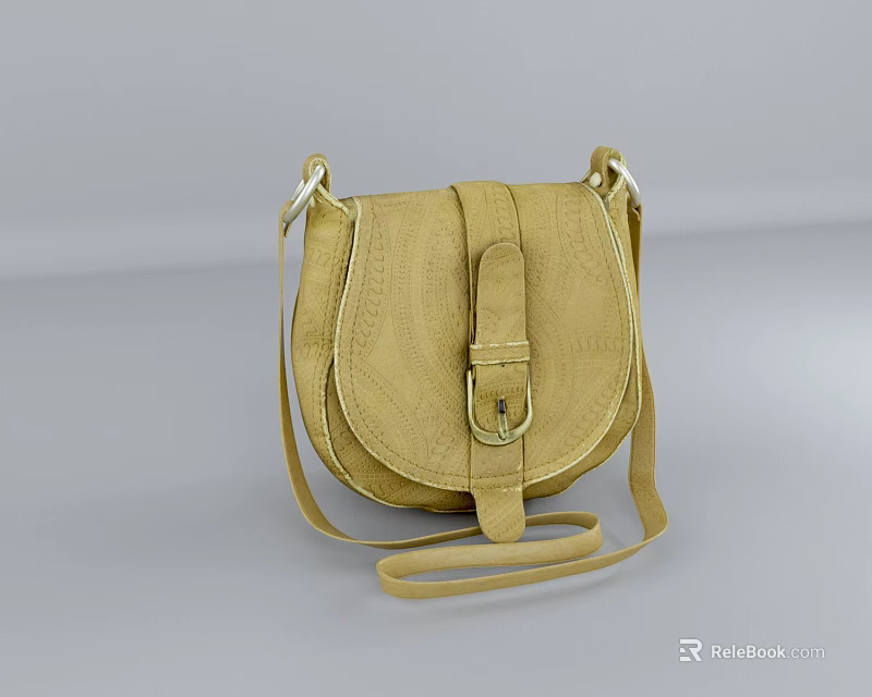 Yellow Textured Crossbody Bag with Metal Buckle and Adjustable Shoulder Strap Minimalist Design 3d model 