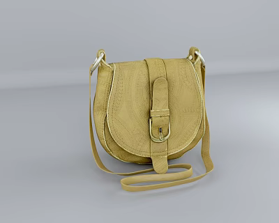 Yellow Textured Crossbody Bag with Metal Buckle and Adjustable Shoulder Strap Minimalist Design 3d model