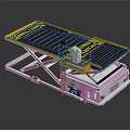 Mechanical Lifting Platform With Yellow Safety Rails And Black Panel Surface