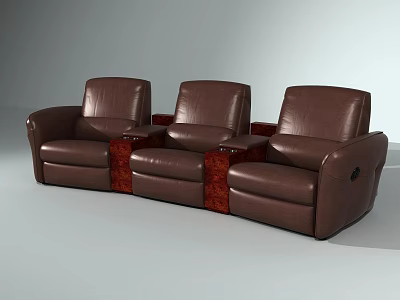 Comfortable Three Seater Brown Leather Reclining Sofa Set for Home Theater 3d model