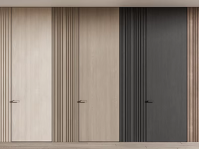 Modern Flush Doors With Wood Grain Vertical Stripes In Light And Dark Tones 3d model