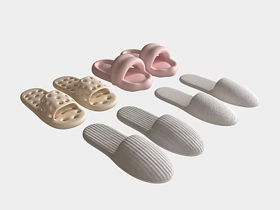 Comfortable Indoor Slippers in Pastel Pink Beige and White with Textured Soles and Simple Design 3d model
