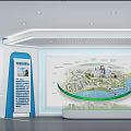 Modern Exhibition Hall Interior With Display Wall Model And Information Charts 3d model