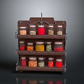 Wooden Spice Rack Storage Organizer With Glass Jars And Colorful Spices