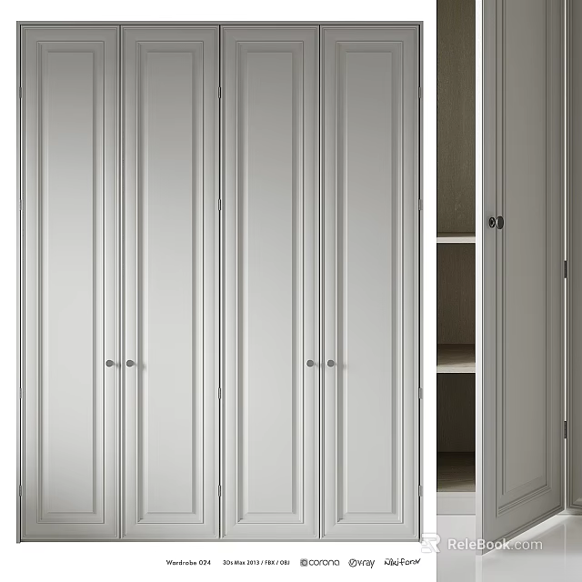 Modern White Chest of Drawers With Cabinet Doors And Open Shelves Design 3d model 