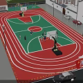 Basketball Court Featuring Red And Green Surface White Lines Track Surrounding People Playing Basketball