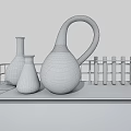 Translucent Ceramic Vessels With Blue Liquid In Various Shapes On Tray