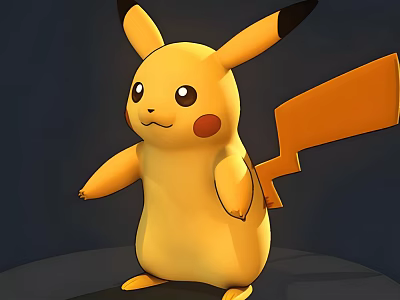 Yellow Pikachu Doll With Black Tipped Ears Red Cheeks And Orange Tail 3d model
