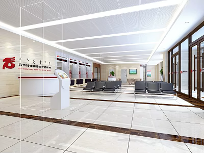 Taipei Bank Modern Lobby Interior With Reception Desk Seats Windows And Lighting 3d model