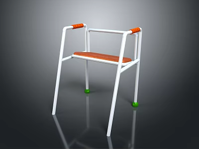 White Frame Mobility Walker With Orange Handles Seat And Green Foot Pads 3d model