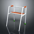 White Frame Mobility Walker With Orange Handles Seat And Green Foot Pads