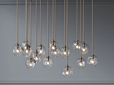 Modern Multiple Glass Globe Pendant Lights With Brass Metal Rods In Interior Design 3d model