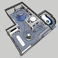 Futuristic Exhibition Space Interior With Globe Displays Aquarium Greenery And Illuminated Paths