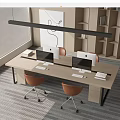 Modern Office Desk and Chair Public Office Desk and Chair Bookshelf Staff Card Staff Desk Computer Chandelier 3d model