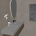Sleek Concrete Washbasin with Modern Faucet Wooden Drawers Round Mirror and Wall Mounted Toothbrush Holder