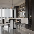 Modern Minimalist Living And Dining Room Interior With Black Leather Sofa And Stylish Home Decor