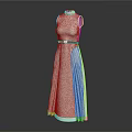 Off White High Neck Sleeveless Dress With Black Belt Waist And Pleated Skirt
