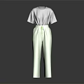 Light Green Pants With Green Drawstring And Gray Short Sleeve Top Casual Outfit