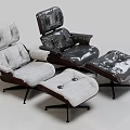 Modern Lounge Chair Set with Light Gray Fabric and Silver Leather Ottoman Design
