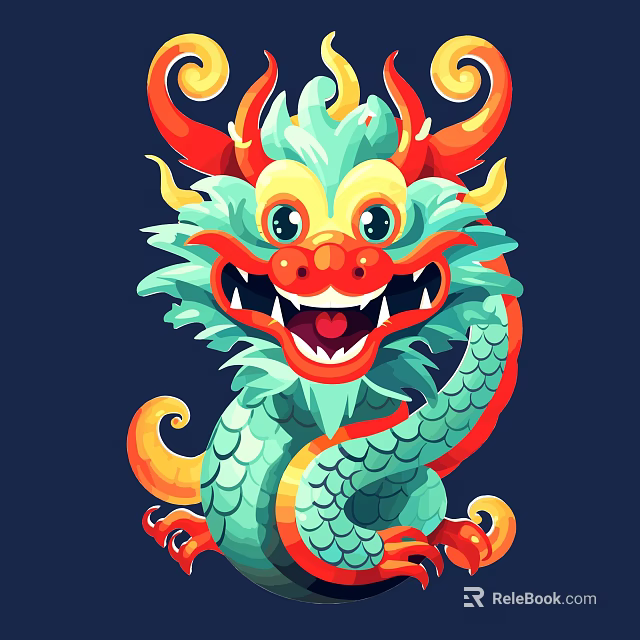 Vibrant Traditional Cartoon Dragon With Colorful Scales Curled Body Friendly Face 3d model 