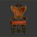 Classical Single Chair with Ornate Carved Wooden Frame and Vibrant Red Orange Upholstered Seat