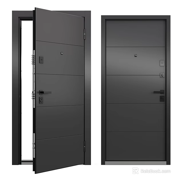 Modern Black Security Door With Paneled Structure And Multi point Lock System 3d model