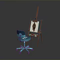 Wooden Easel With Animal Painting And Blue Chair In Art Studio