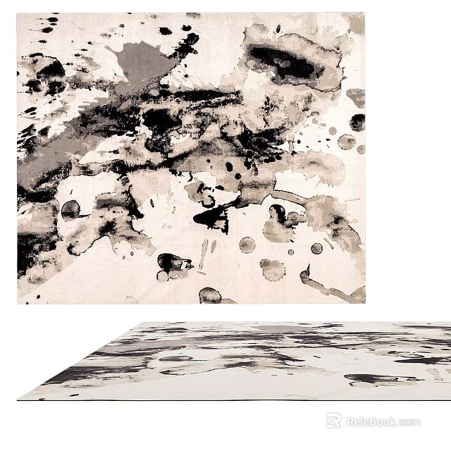Square Rug With Abstract Black And White Ink Splatter Patterns Design 3d model 