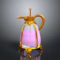 Gold Sprayer With Pink Liquid And Transparent Bottle On Metal Stand