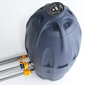 Gray Industrial Equipment With Circular Top Logo And Silver Metal Rods With Yellow Connectors