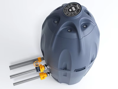 Gray Industrial Equipment With Circular Top Logo And Silver Metal Rods With Yellow Connectors 3d model