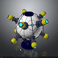 Futuristic Spherical Sci Fi Tech Device With Yellow Modules And Blue Circular Components 3d model