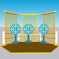 Outdoor Interactive Zone With Three Blue Targets And Yellow Fence Structure Design