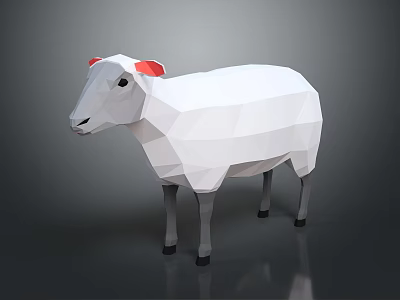 Low Poly Sheep Character With White Body Red Ears And Gray Legs 3d model