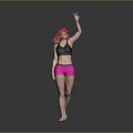 Woman With Red Hair Wearing Black Sports Bra And Pink Shorts Making Peace Sign