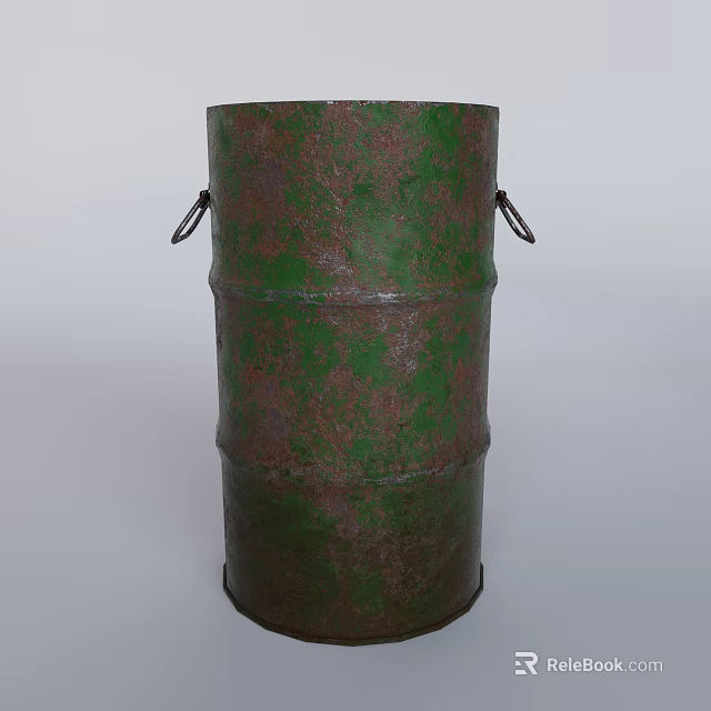 Rusty Green Metal Barrel With Two Side Handles And Distressed Look 3d model 