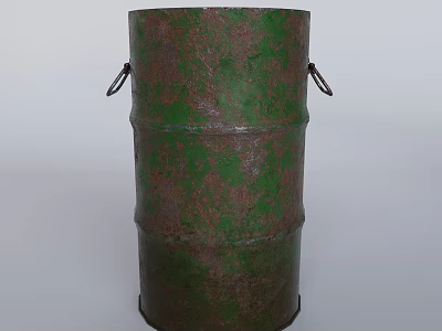 Rusty Green Metal Barrel With Two Side Handles And Distressed Look 3d model