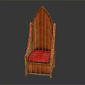 Gothic Style Wooden Chair With Pointed Top And Red Cushion Seat