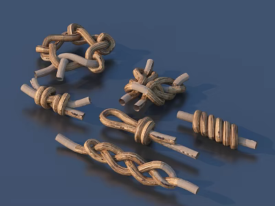 Handwoven Rope And Wooden Stick Decorative Household Items With Knots 3d model