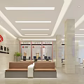 Modern Spacious Service Hall Interior With Large Digital Screen Service Counter And Waiting Seats