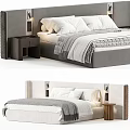 Modern Double Bed With Upholstered Headboard White Linens And Gray Throw Blanket 3d model