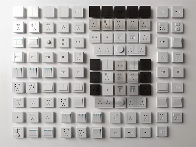 Assorted Switch Panels With Multiple Designs And Colors For Home Electrical Use 3d model
