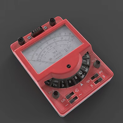 Red Analog Multimeter Industrial Equipment With Measurement Scales And Adjustable Knobs For Electrical Testing 3d model