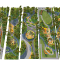 Scenic Park Landscape With Winding Paths Lush Trees Circular Leisure Areas And Green Lawns