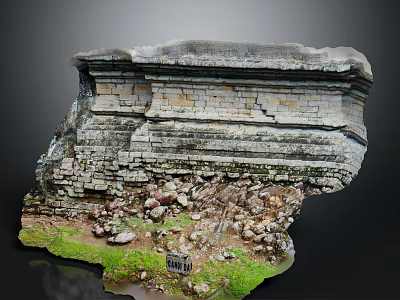 Ancient Stone Historical Ruins With Weathered Brick Layers Stones And Grass At Base 3d model