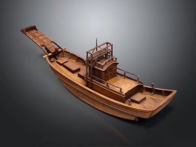 Vintage Handcrafted Wooden Boat With Classic Deck And Railing Details 3d model