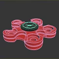 Red Multi Blade Weapon With Central Disc And Fidget Spinner Like Design
