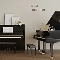Artistic Musical Instruments And Painting Supplies With Black Pianos Frames Sheet Music And Decorative Plants