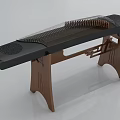 Traditional Chinese Zither with Black Body Brown Wooden Stand and Decorative Patterns Strings